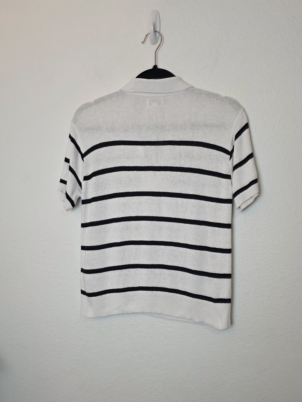 J CREW White Striped Linen-Blend Short Sleeve Polo Sweater Top Coastal 2024 Sz S - Picture 9 of 12
